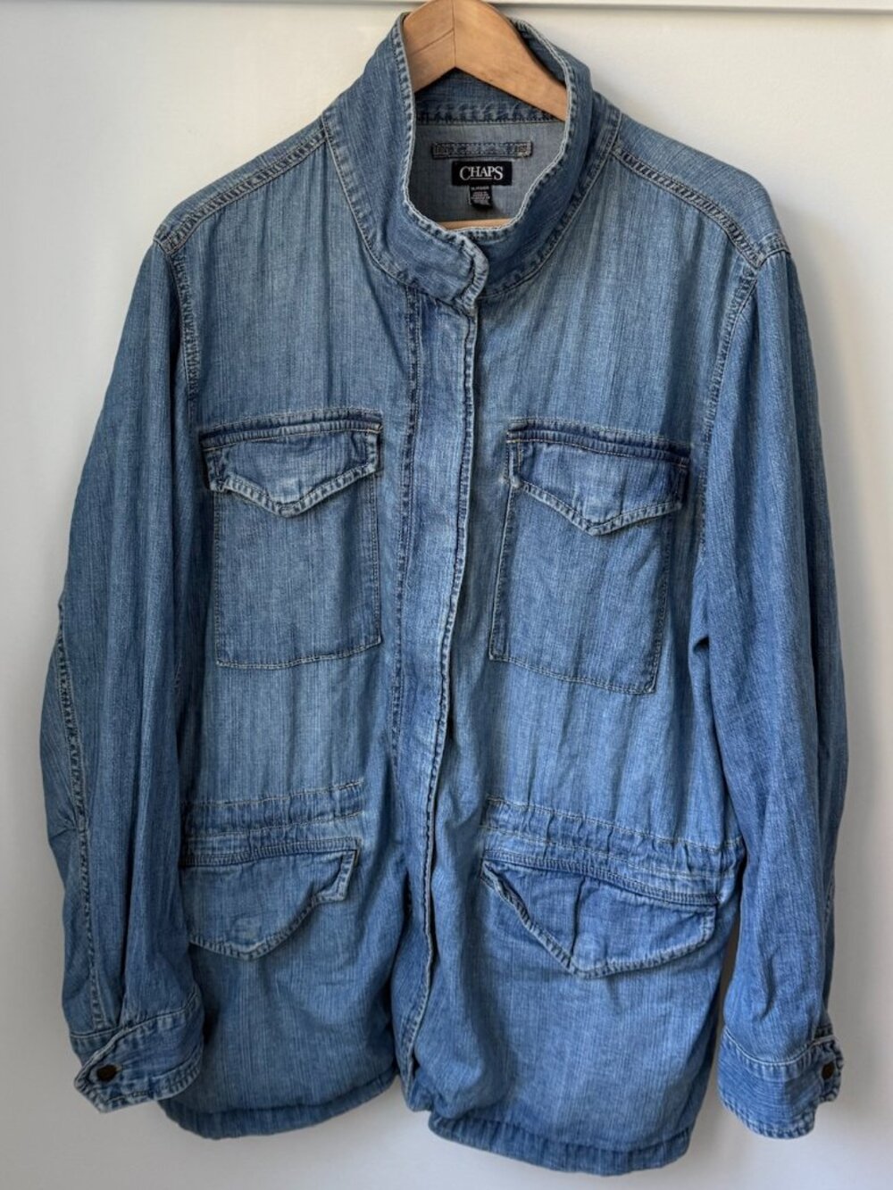 CHAPS 100% Cotton Denim Field Utility Jacket Blue Chambray - Size XL